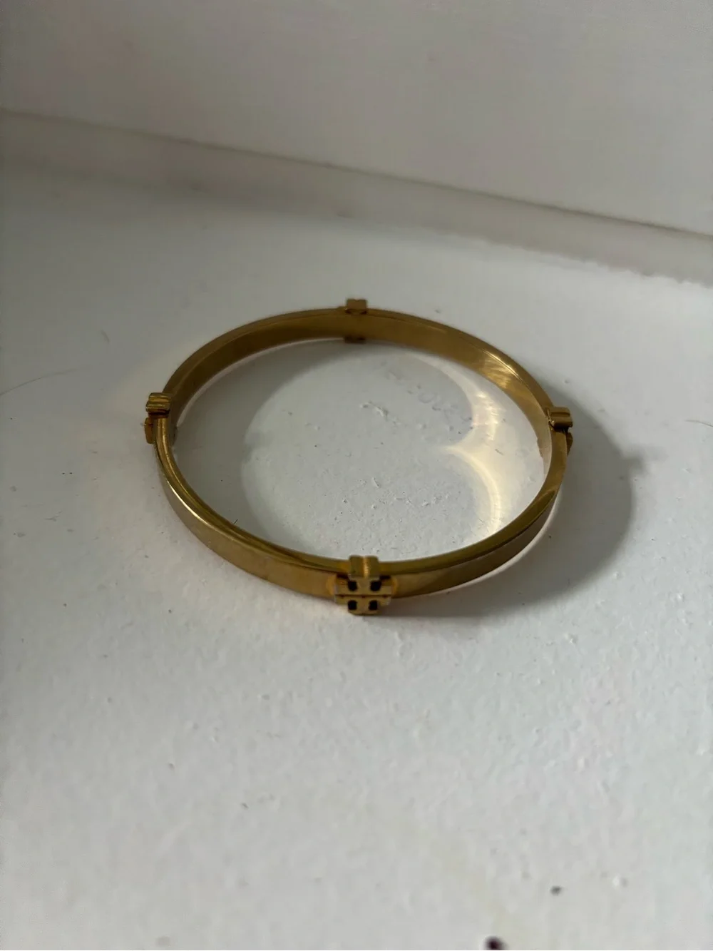 Tory Burch Gold-Tone Double Hinged Logo Bangle Bracelet